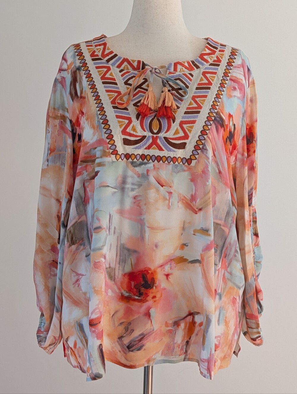 John Mark Embroidered Floral Boho Tunic – XL